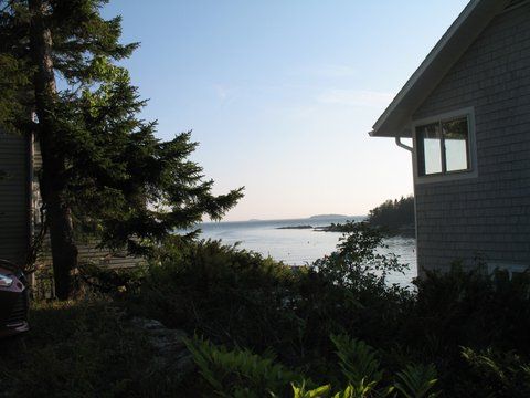 Corner of cottage, afternoon view of Casco Bay with Mark, Flag, & Malaga Islands